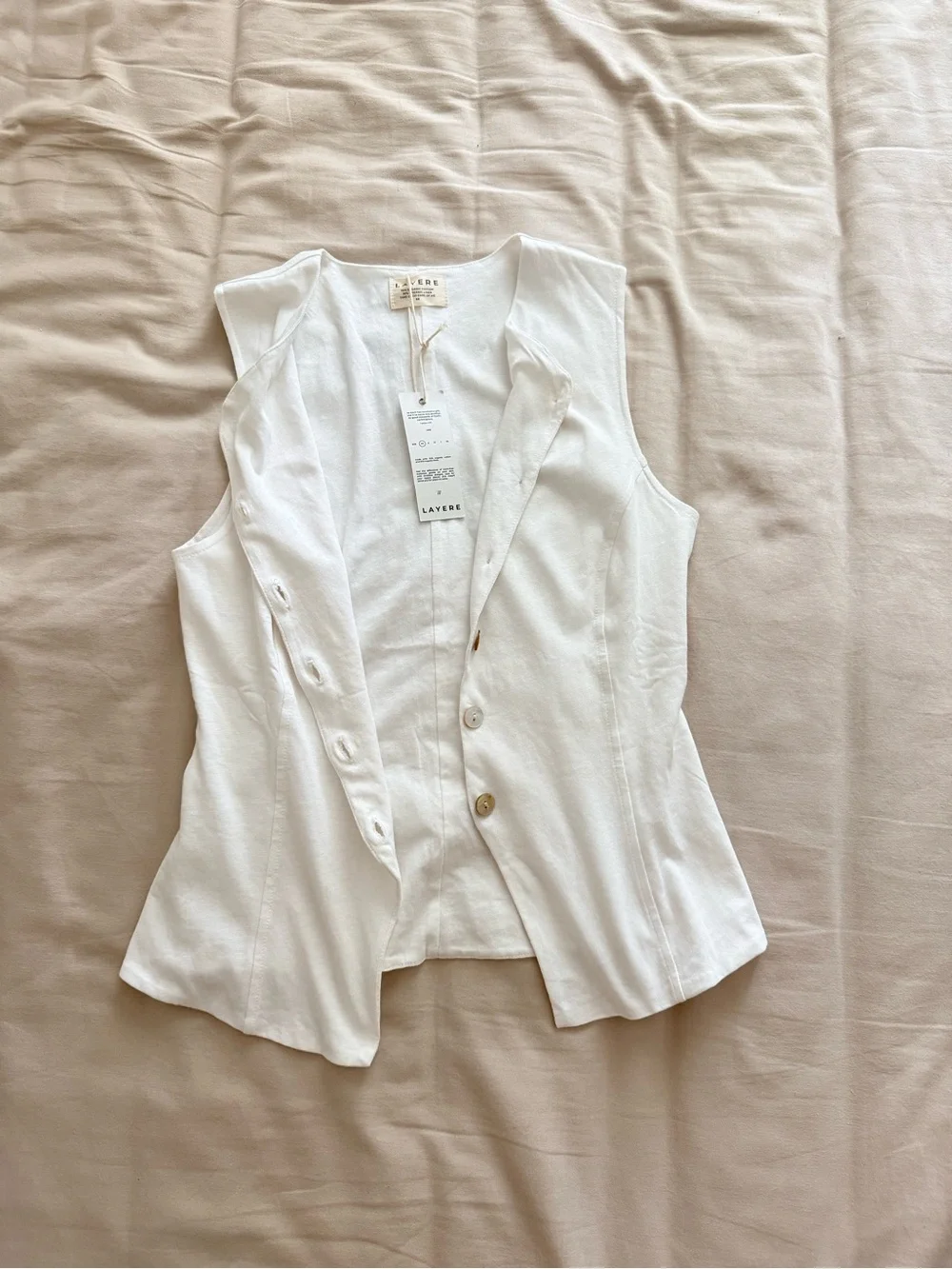 Layere Organic Cotton White Tailored Linen Vest